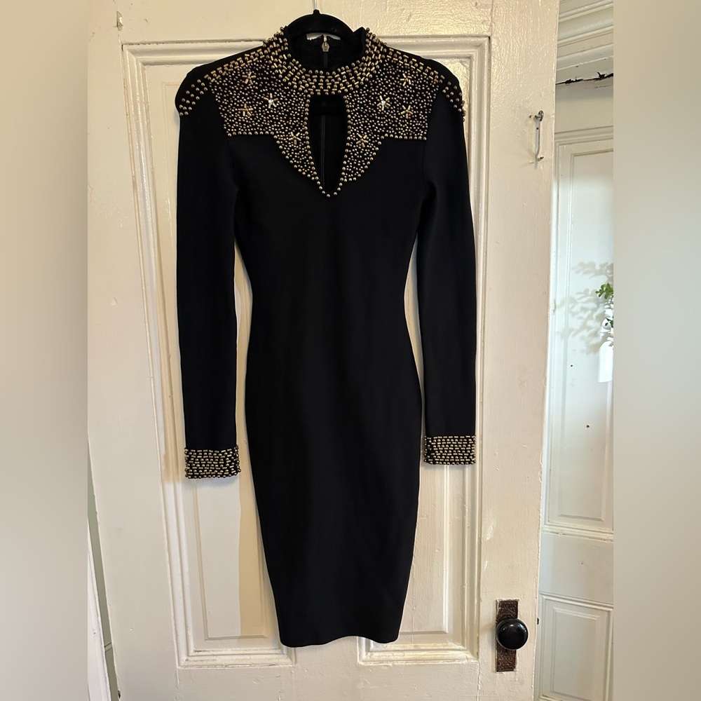 Stunning Black Studded Long Sleeve Bodycon Dress size small